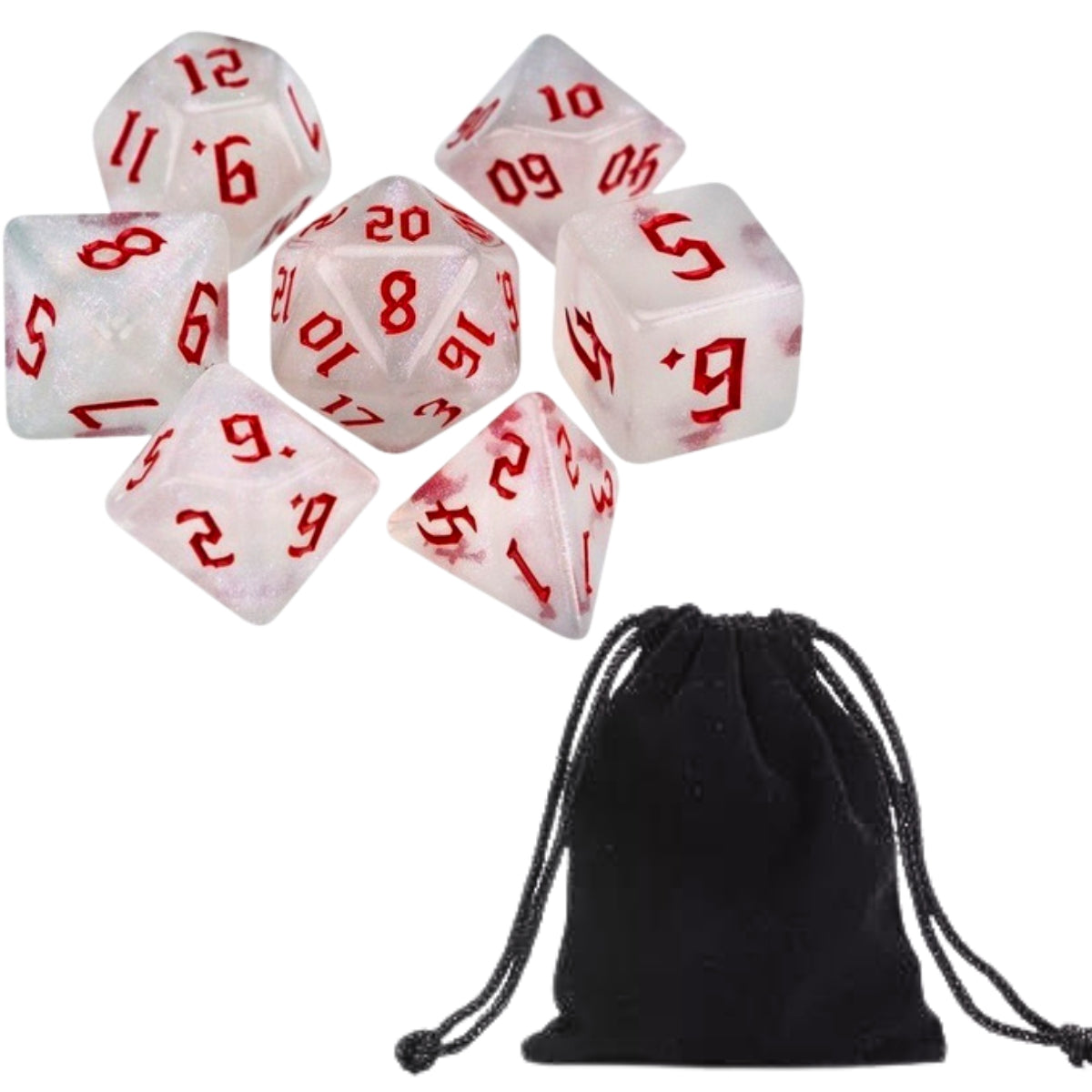 Conjunto de Dados para Rpg Perolado Glitter com N° Vermelho Conjunto de Dados para Rpg Perolado Glitter com N° Vermelho